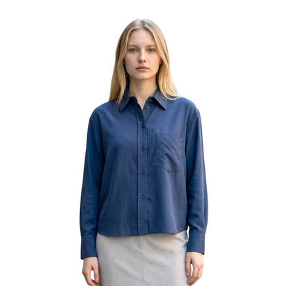 Front picture of our Cropped Blue Shirt Academia sold at Aqualta 2
