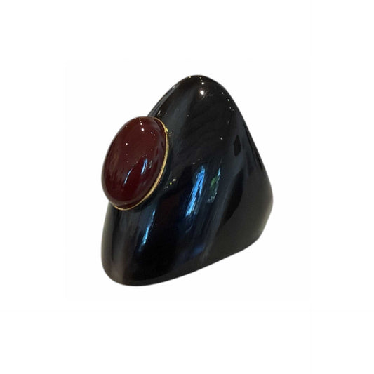 Dark Horn Ring with Red Agate stone Peggy Goodman sold at Aqualta 2