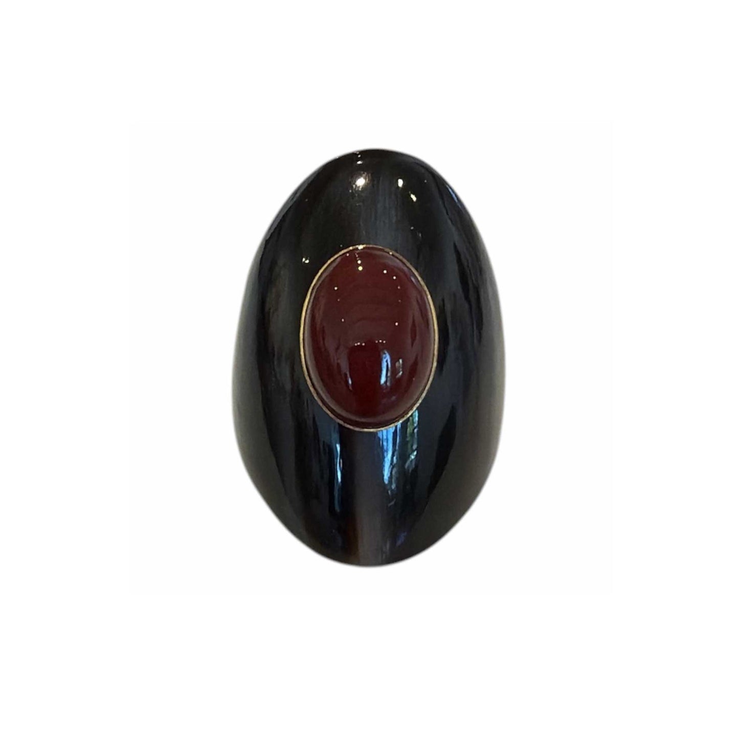 Dark Horn Ring with Red Agate stone Peggy Goodman sold at Aqualta