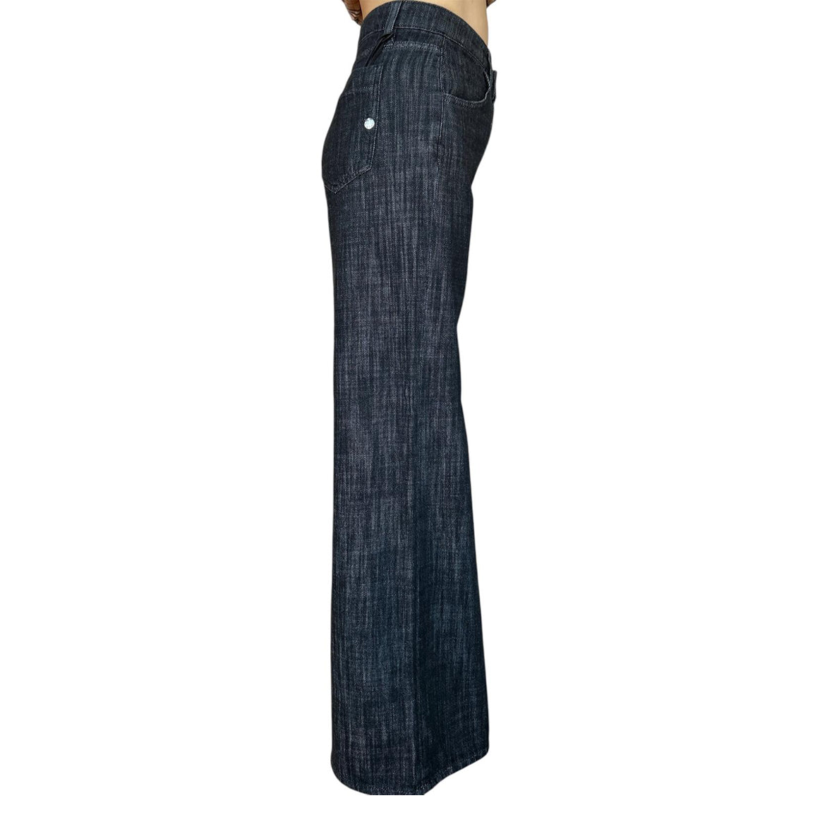 Side Picture of our Denim Classic Mid waist faded Black Japan Shat Sold at Aqualta