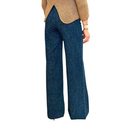 Denim Mid waist dark Blue Jacquard print Shaft Jean sold at Aqualta 3