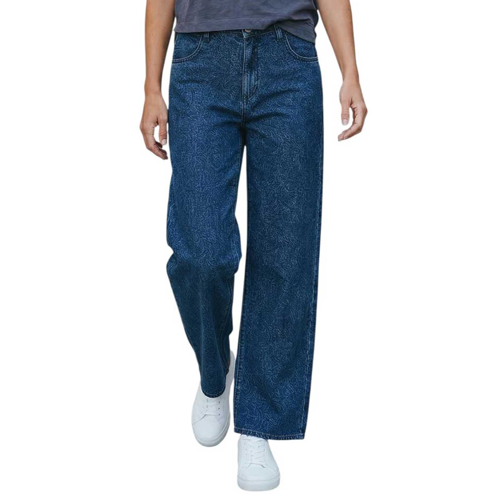 Denim Mid waist dark Blue Jacquard print Shaft Jean sold at Aqualta 4