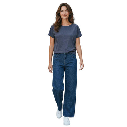 Denim Mid waist dark Blue Jacquard print Shaft Jean sold at Aqualta 5