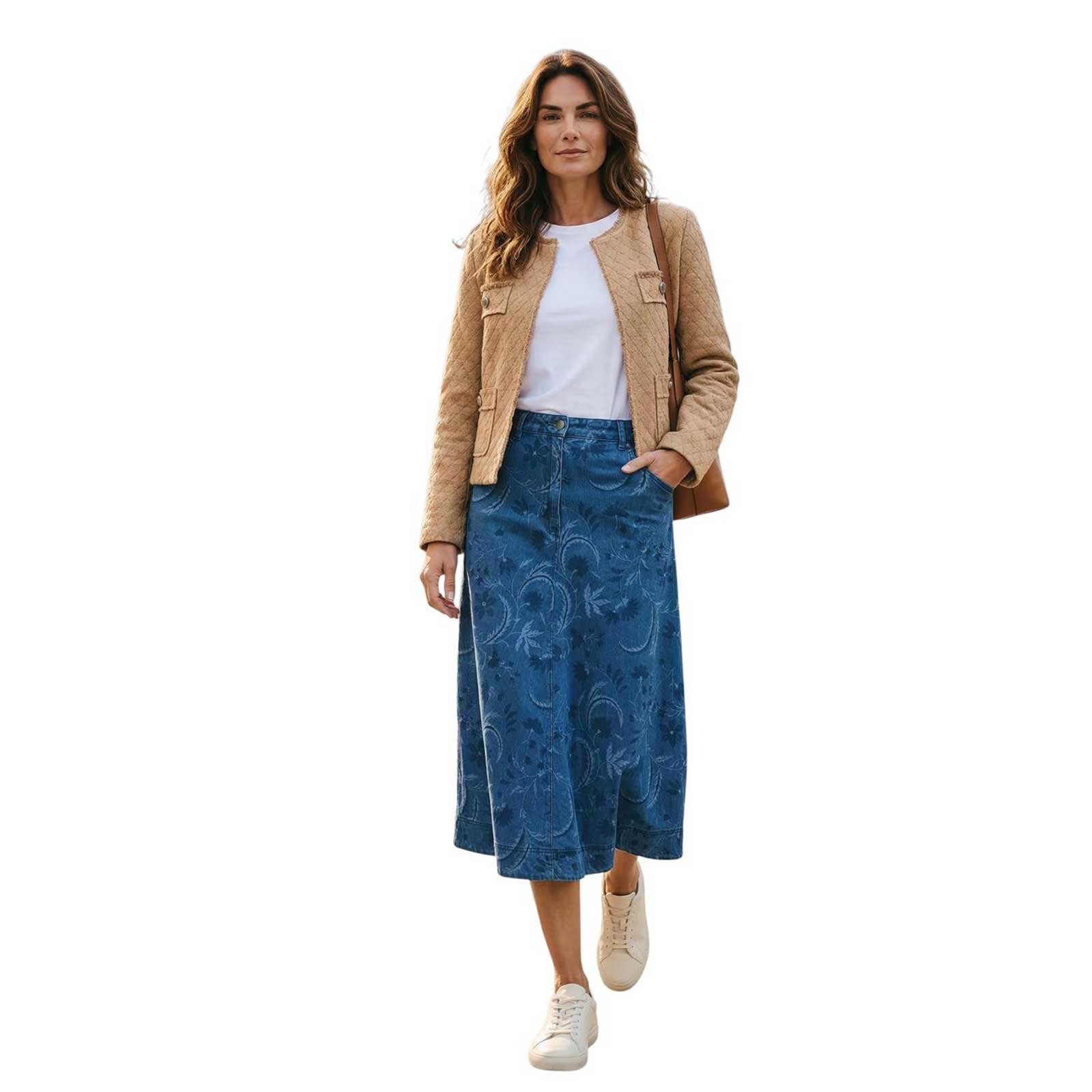 Denim Skirt Mid waist print Shaft Jean sold at Aqualta 3