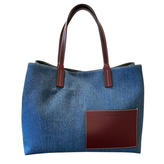 Denim Tote & with Bordeaux Leather straps - AQUALTA