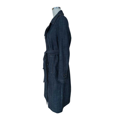 Side Picture of our Double Breast Denim Trench Goodmatch sold at Aqualta