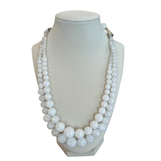 Double Strand White crackle beads with Silver Necklace Peggy Goodman sold at Aqualta