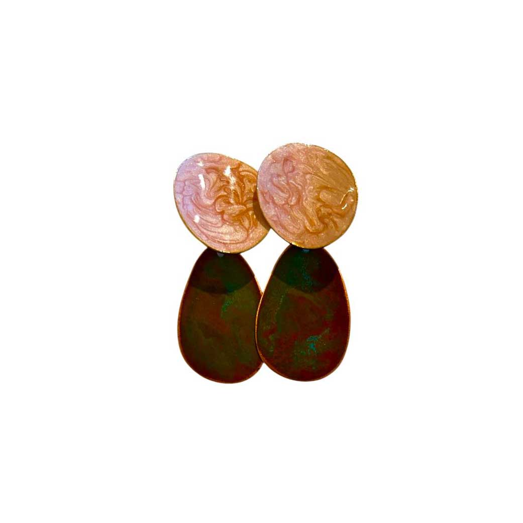 Earrings Geometric Brass & Copper Round disc Multicolor Hoiko Sold at Aqualta