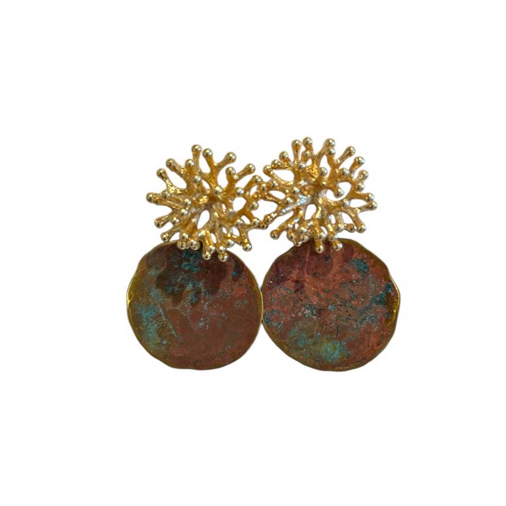 Earrings Geometric Brass & Copper Gold Corals Hoiko sold at Aqualta
