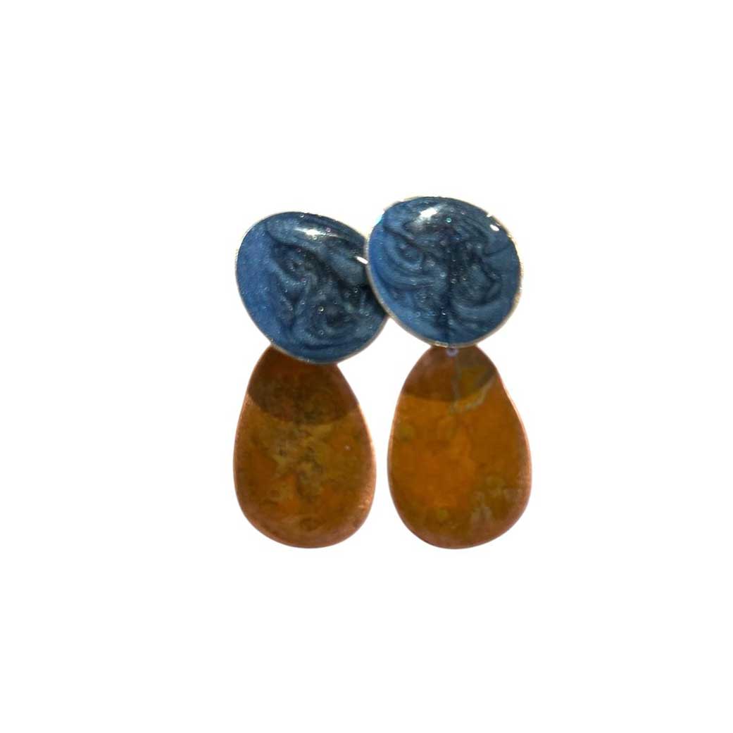 Earrings Geometric Brass & Copper Round disc Navy Hoiko sold at Aqualta
