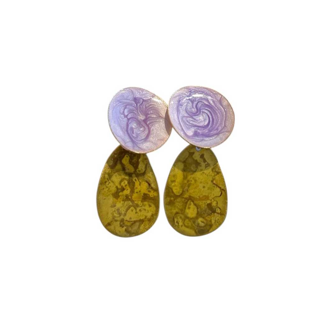 Earrings Geometric Brass & Copper Round disc Pink Hoiko sold at Aqualta