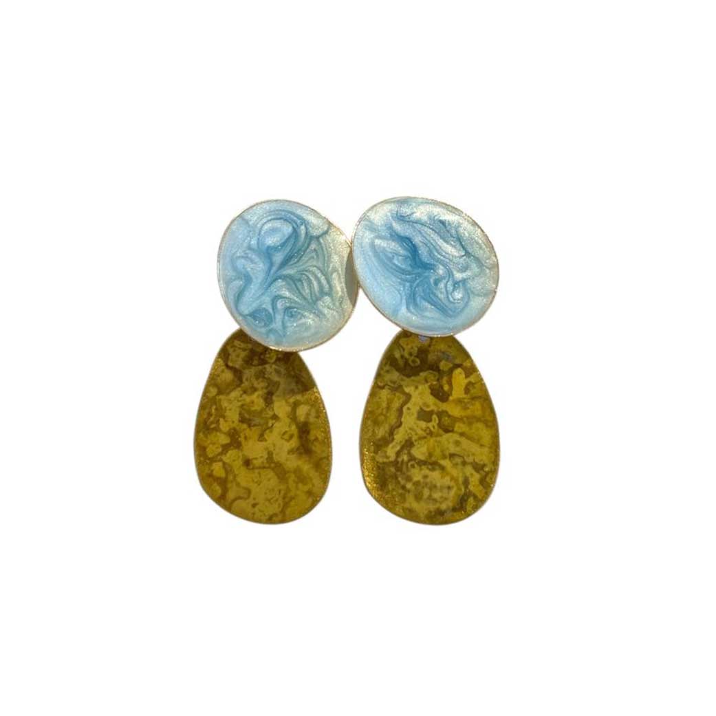 Earrings Geometric Brass & Copper Round disc Turquoise Hoiko sold at Aqualta