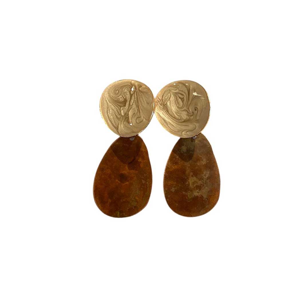 Earrings Geometric Brass & Copper Round disc Gold Hoiko sold at Aqualta