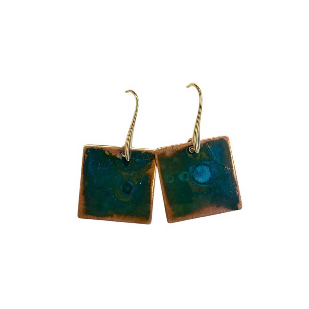 Earrings Geometric Brass & Copper Square Hoiko sold at Aqualta
