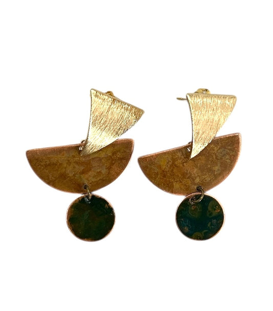 Asolo Earrings Geometric Brass & Copper Hoiko sold at Aqualta