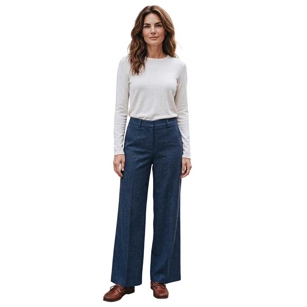 Blue Tweed Palazzo Pants with Elastic Back and Straight-Leg Fit – GoodMatch at Aqualta