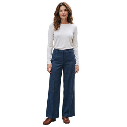 Blue Tweed Palazzo Pants with Elastic Back and Straight-Leg Fit – GoodMatch at Aqualta