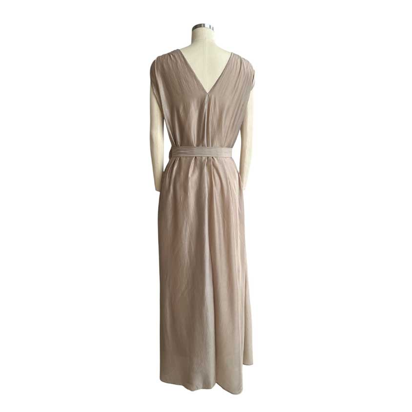 Elegant Sleeveless V-Neck Belted Maxi dress Beige Rocco Ragni sold at Aqualta 2