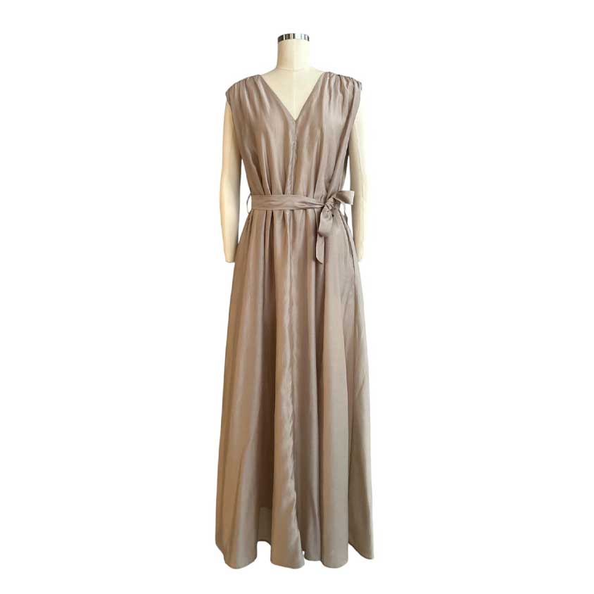 Elegant Sleeveless V-Neck Belted Maxi dress Beige Rocco Ragni sold at Aqualta