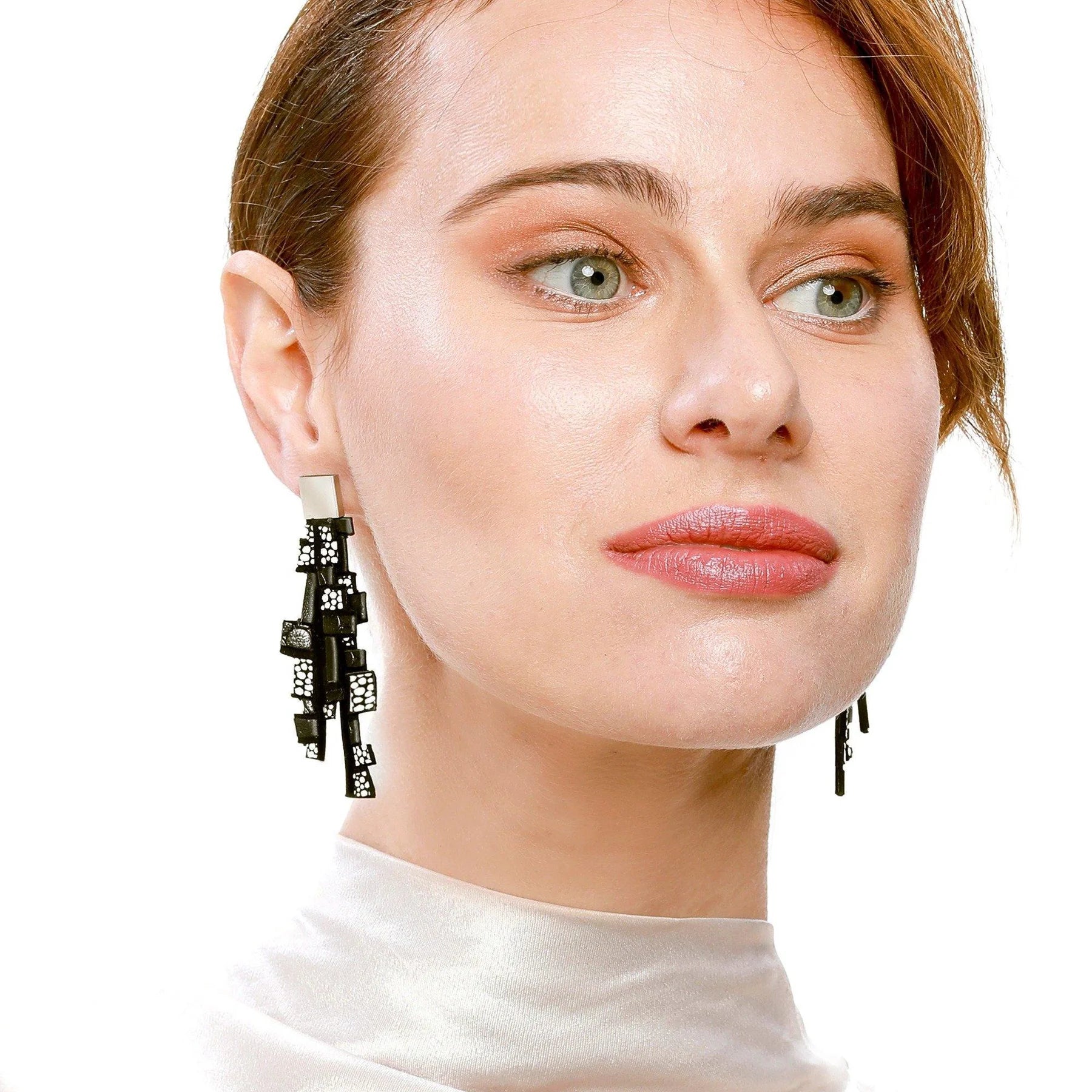 Gaia Silver long leather Earrings Shulli Design sold at Aqualta 3