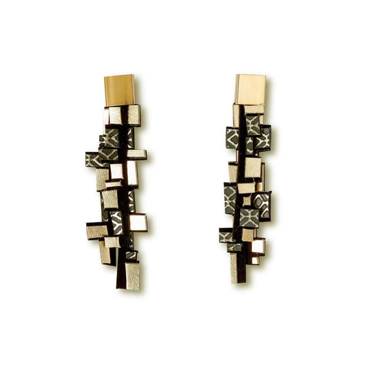 Gaia Gold long leather Earrings Shulli Design sold at Aqualta