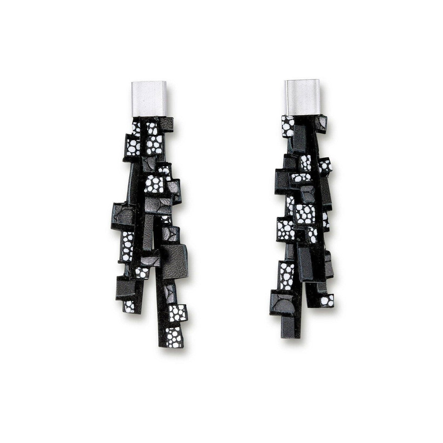 Gaia Silver long leather Earrings Shulli Design sold at Aqualta