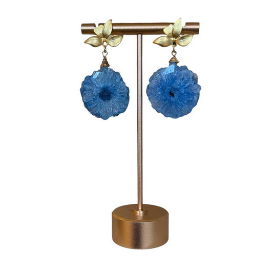Geode Dyed Quartz Earrings Blue Peggy Goodman sold at Aqualta