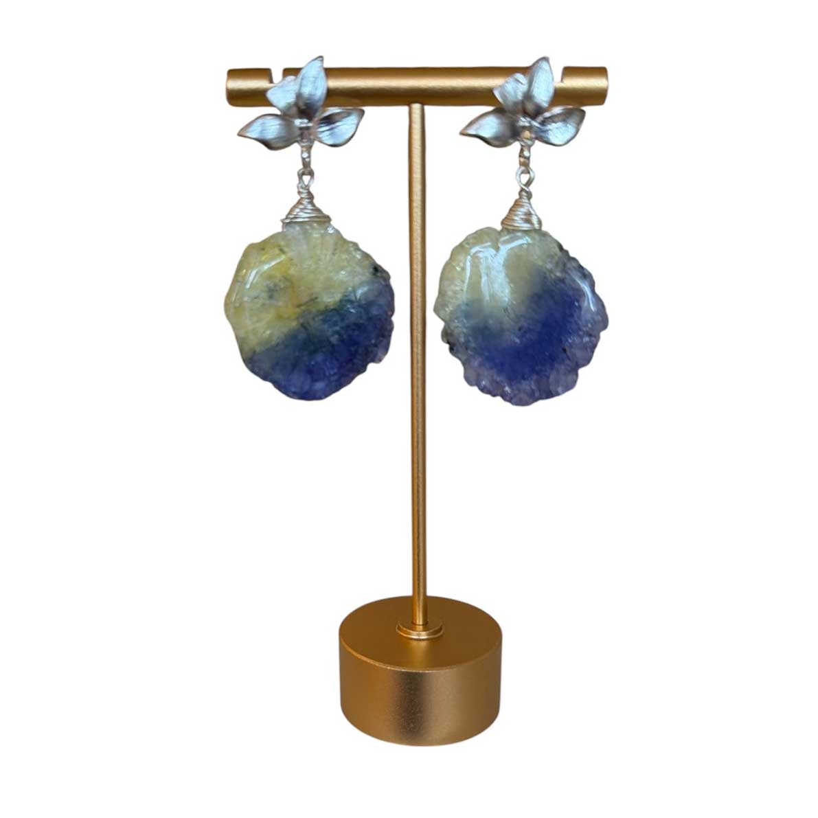 Geode Dyed Quartz Earrings Yellow Peggy Goodman sold at Aqualta