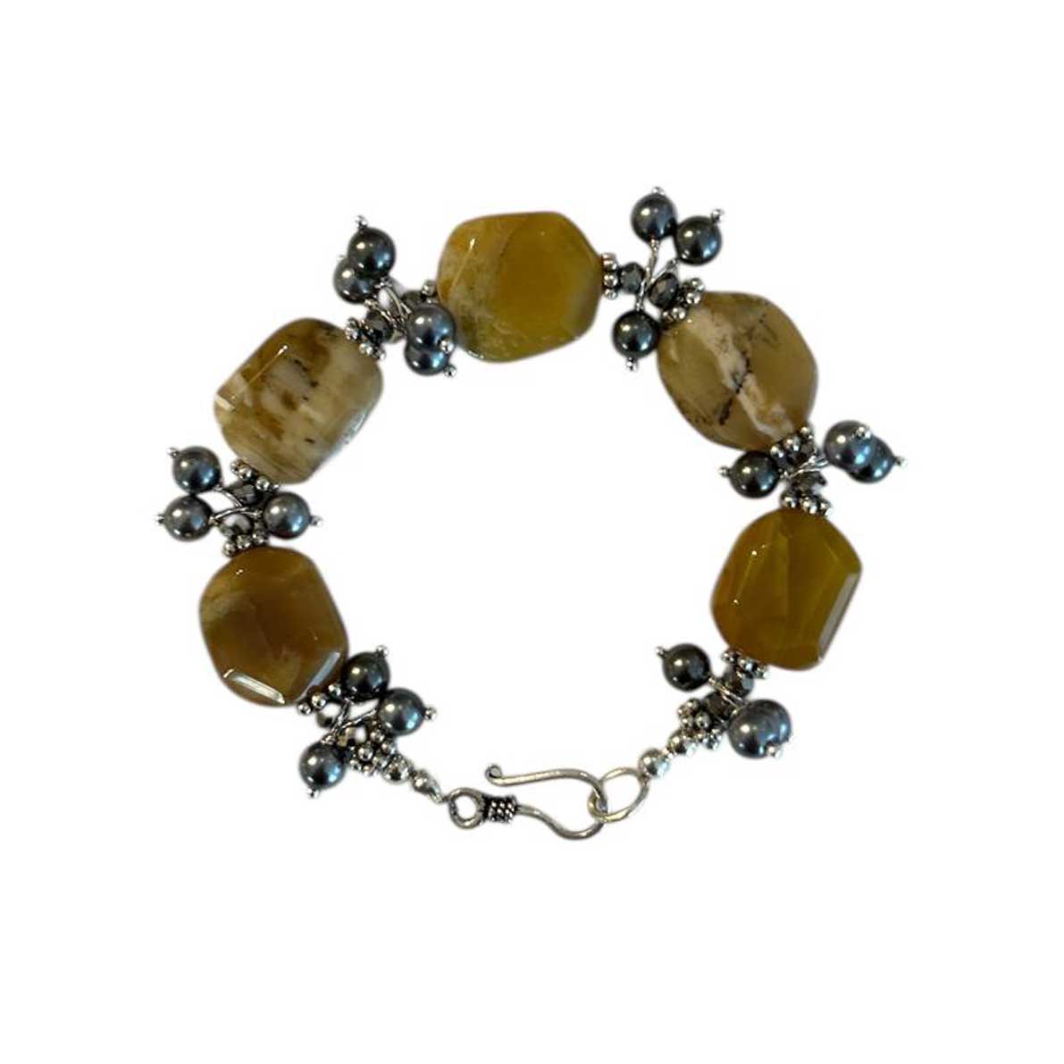 Gold/Grey Agates Bracelet with Grey Pearls Peggy Goodman sold at Aqualta
