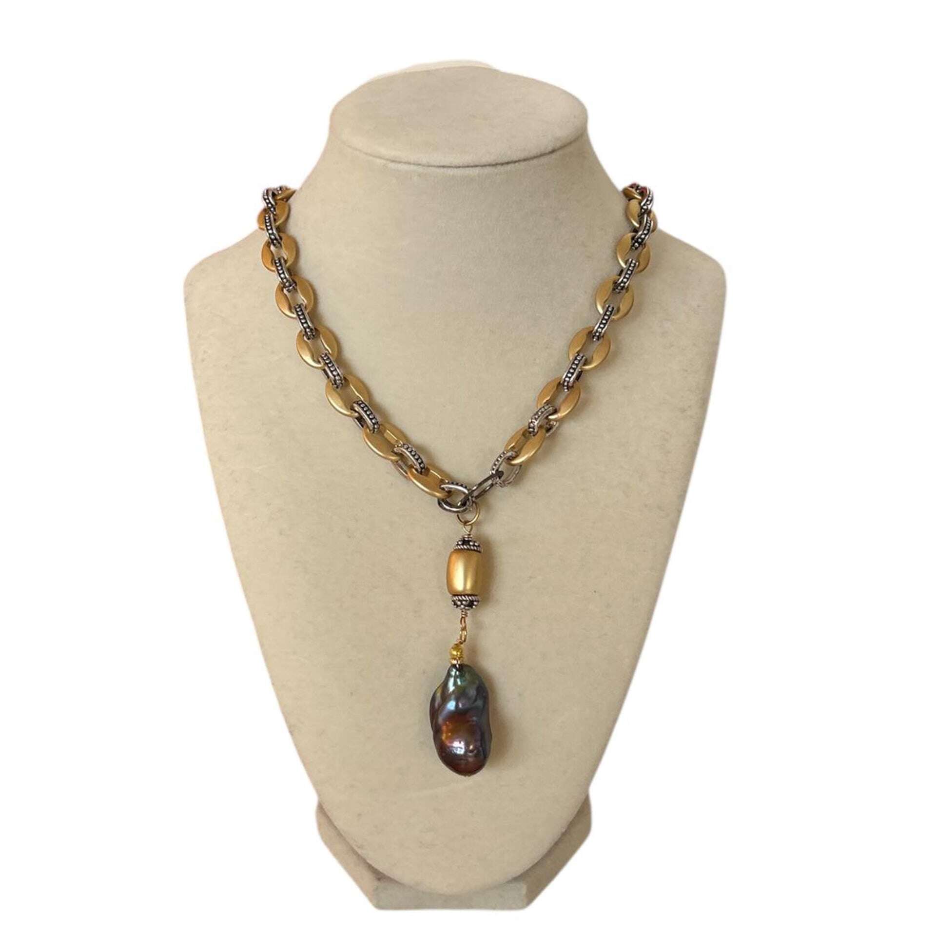 Gold & Silver Chain with Grey Baroque Pearl Peggy Goodman Sold at Aqualta