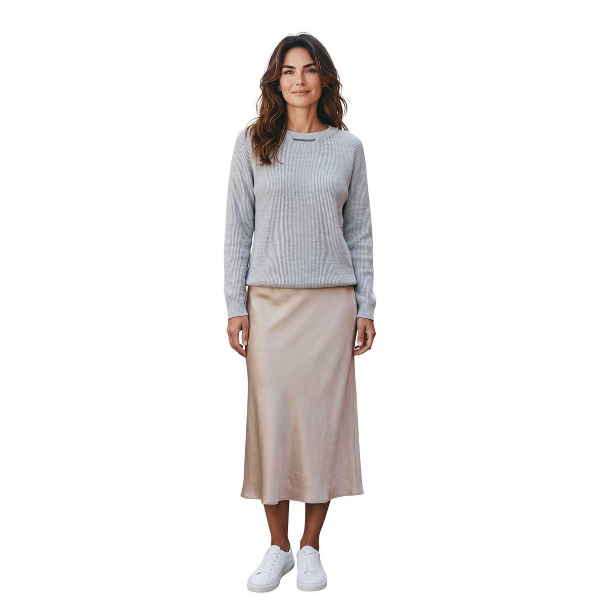 Rocco Ragni gray ribbed knit sweater with jeweled intertwined accent, available at Aqualta.