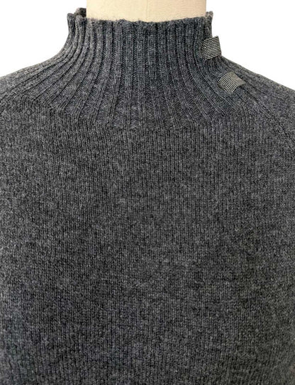 Rocco Ragni gray knit sweater with mock neck and curved hem, available at Aqualta.