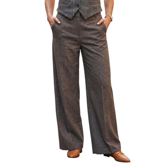 Goodmatch green tweed palazzo pants for women featuring a high-waisted fit and elegant wide-leg silhouette, available at Aqualta.