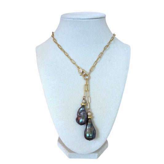 Grey Baroque Pearls on Paperclip chain Necklace Peggy Goodman sold at Aqualta