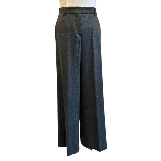Dark gray wide-leg pants on a mannequin Grey-Cream Pinstripe Pants Palazzo cut