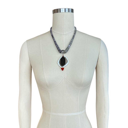 Grey Shell White Agate and Wood pendant Necklace Peggy Goodman Sold at Aqualta 2