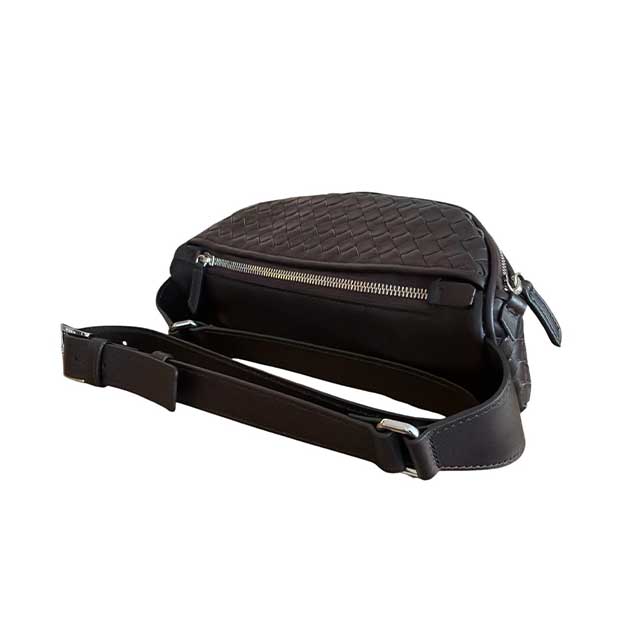 Intrecciato Leather Fanny Pack Dark Brown Biagini sold at Aqualta 2