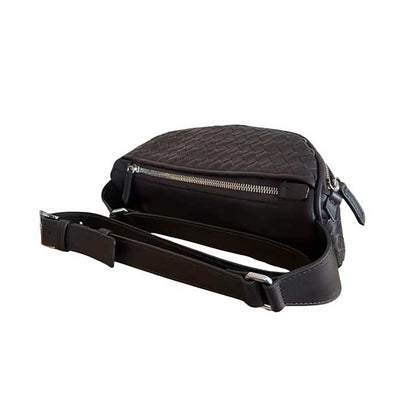 Intrecciato Leather Fanny Pack Dark Brown Biagini sold at Aqualta 2