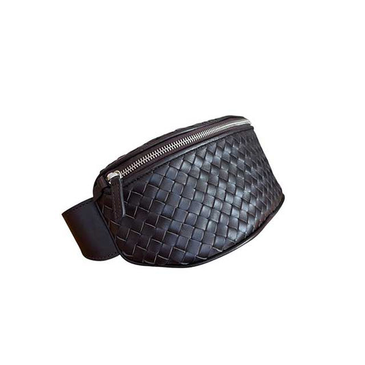 Intrecciato Leather Fanny Pack Dark Brown Biagini sold at Aqualta