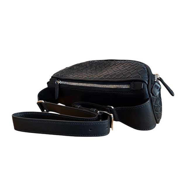 Intrecciato Leather Fanny Pack Black Biagini sold at Aqualta 3