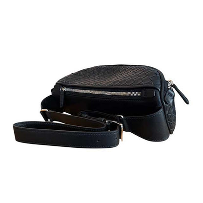 Intrecciato Leather Fanny Pack Black Biagini sold at Aqualta 3