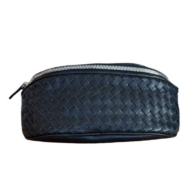 Intrecciato Leather Fanny Pack Black Biagini sold at Aqualta 2