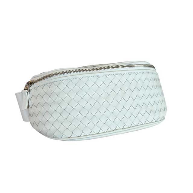 Intrecciato Leather Fanny Pack White Biagini sold at Aqualta 2