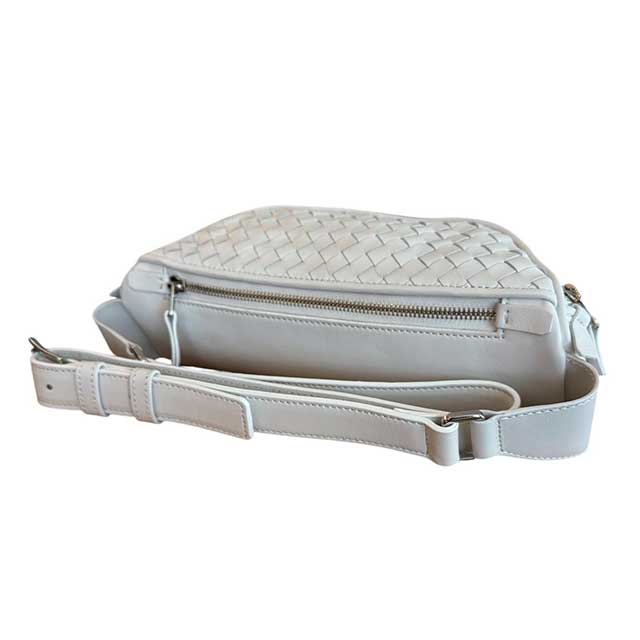 Intrecciato Leather Fanny Pack White Biagini sold at Aqualta 3
