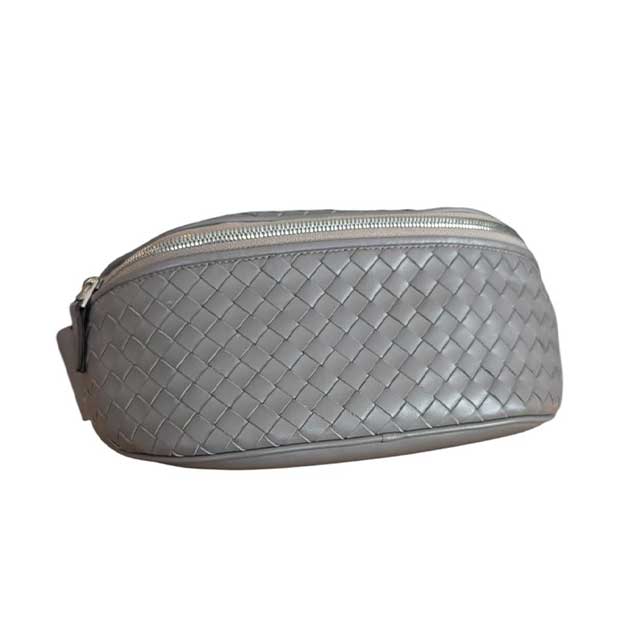 Intrecciato Leather Fanny Pack Taupe Biagini sold at Aqualta 2
