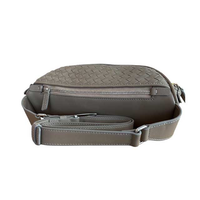 Intrecciato Leather Fanny Pack Taupe Biagini sold at Aqualta 3