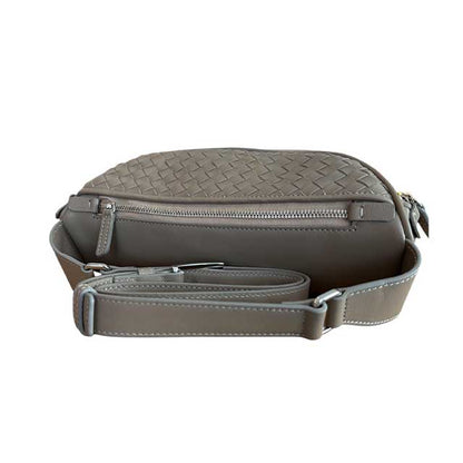 Intrecciato Leather Fanny Pack Taupe Biagini sold at Aqualta 3