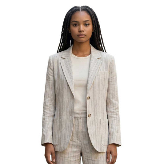 Woman wearing a Jersey Jacket Classic Single Breasted Pinstripe Goodmatch sold at Aqualta