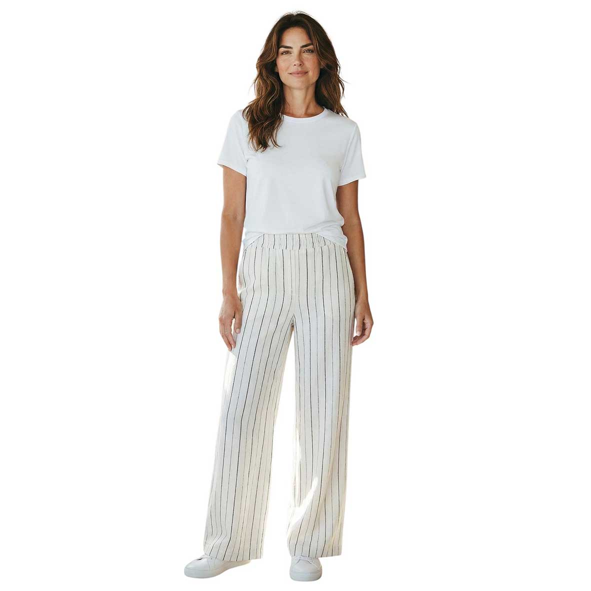 Jersey loose Pants Beige Pinstripe Goodmatch sold at Aqualta