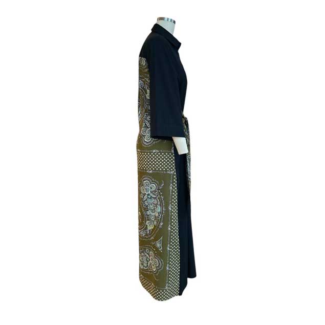 Side Picture of our Kimono silk cotton Black dress Caliban sold at Aqualta